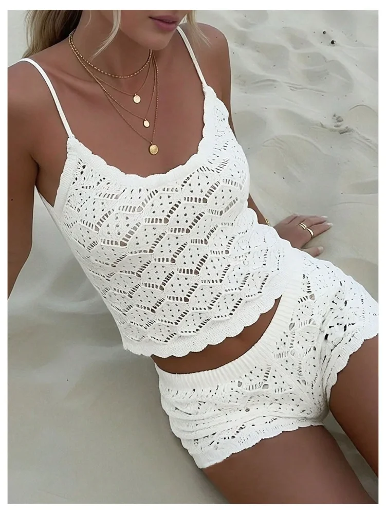 MAKEMECHIC Crochet Beach Cover-Up, spaghetti straps, view 3