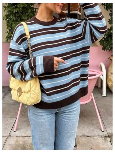 MAKEMECHIC Striped Long Sleeve Crewneck Sweater, view 3