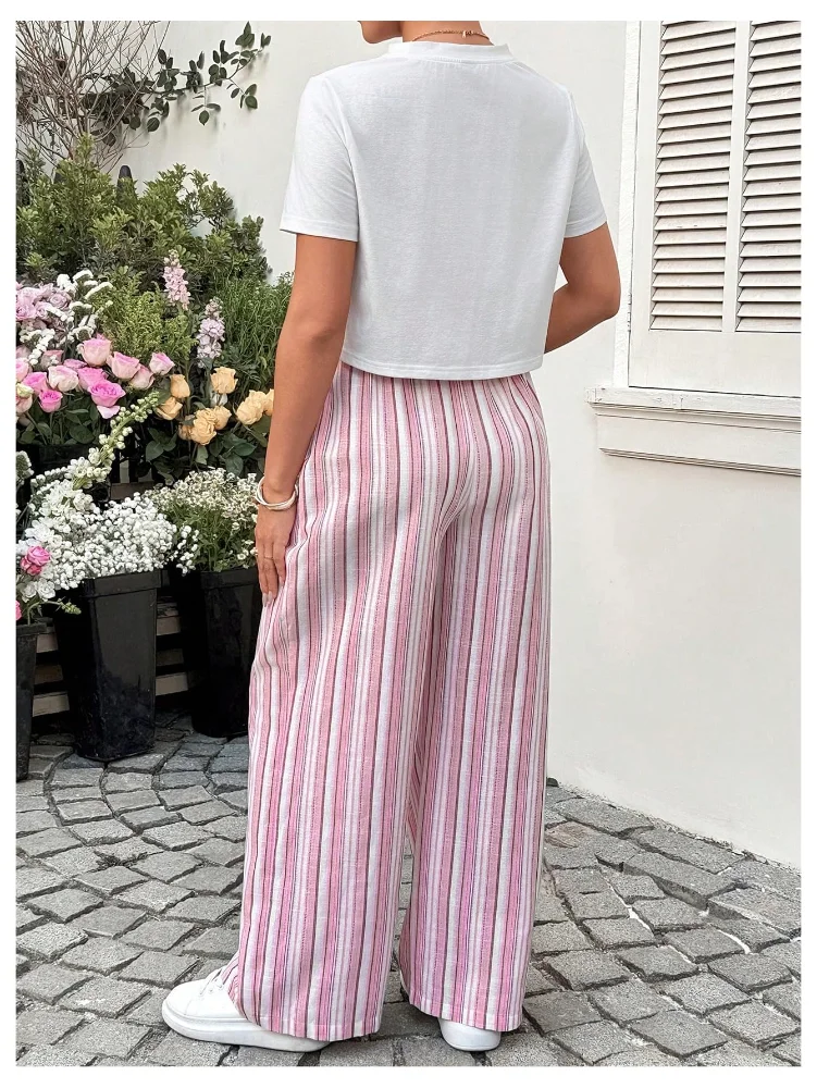 MAKEMECHIC Floral Short Sleeve Striped Maternity Two-Piece Set, view 2