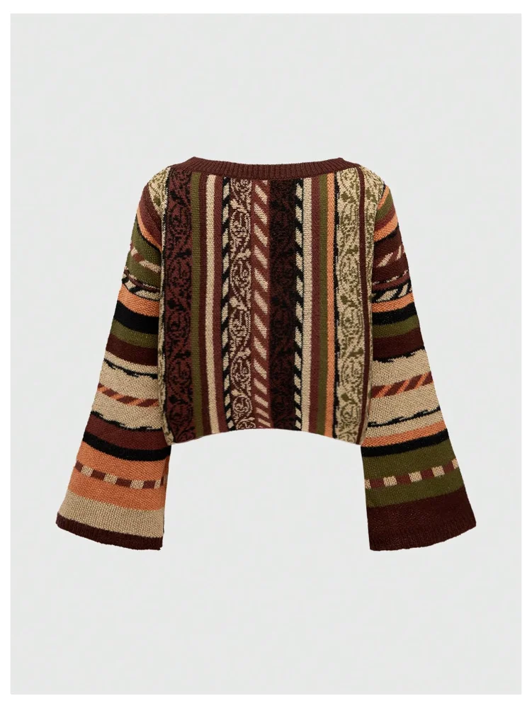 MAKEMECHIC Striped Crop Sweater, view 3
