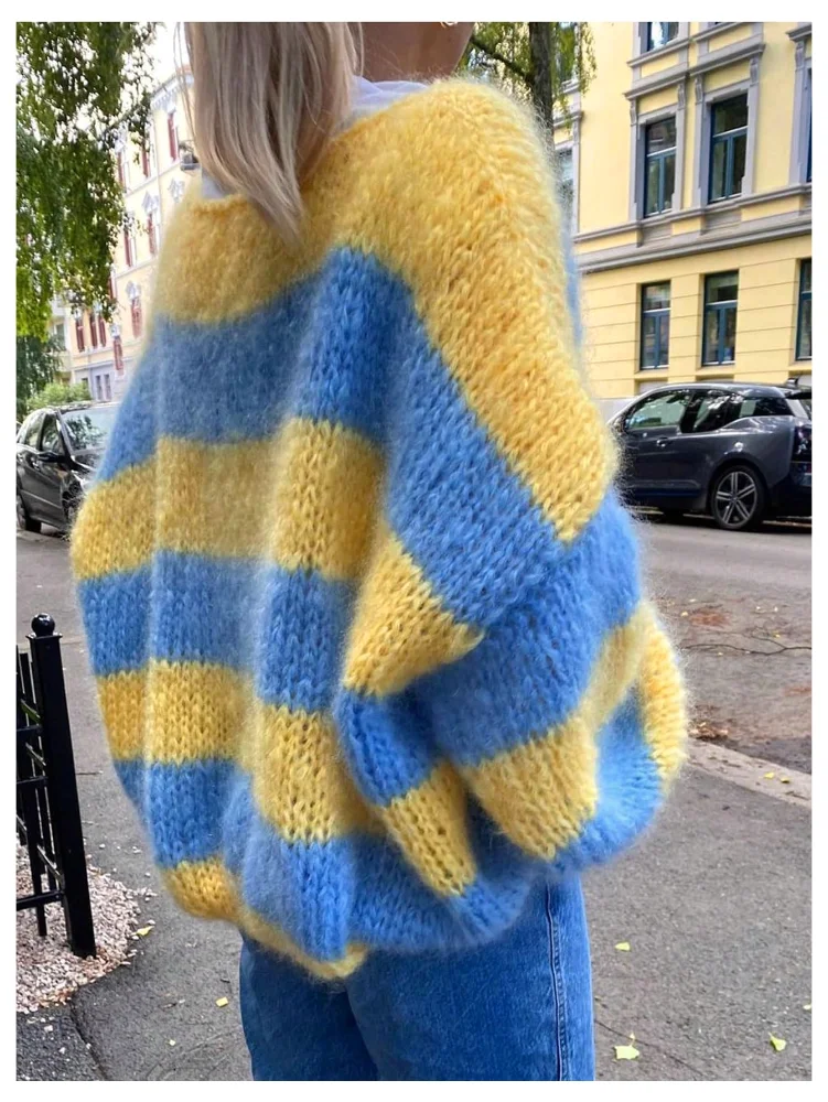 MAKEMECHIC Striped Oversized Fuzzy Sweater, view 2