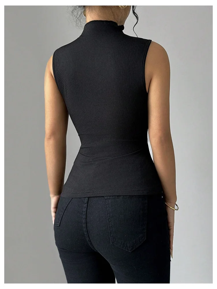 MAKEMECHIC Turtle Neck Knitted Tank Top, view 2