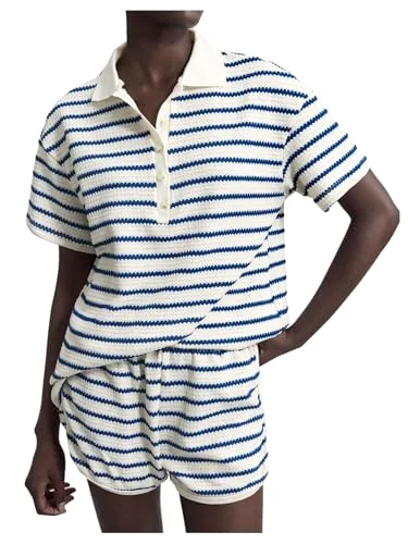 MAKEMECHIC Striped Collared Button Up Shorts Set