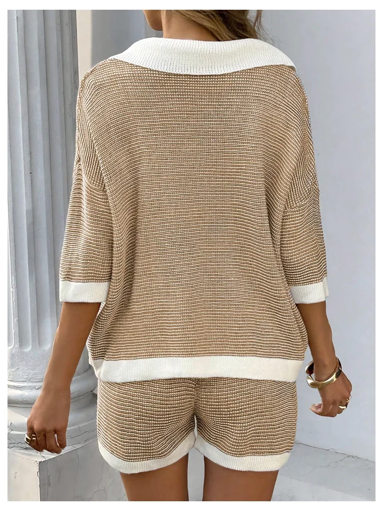 MAKEMECHIC Knit Collar V-Neck Two-Piece Set, view 3