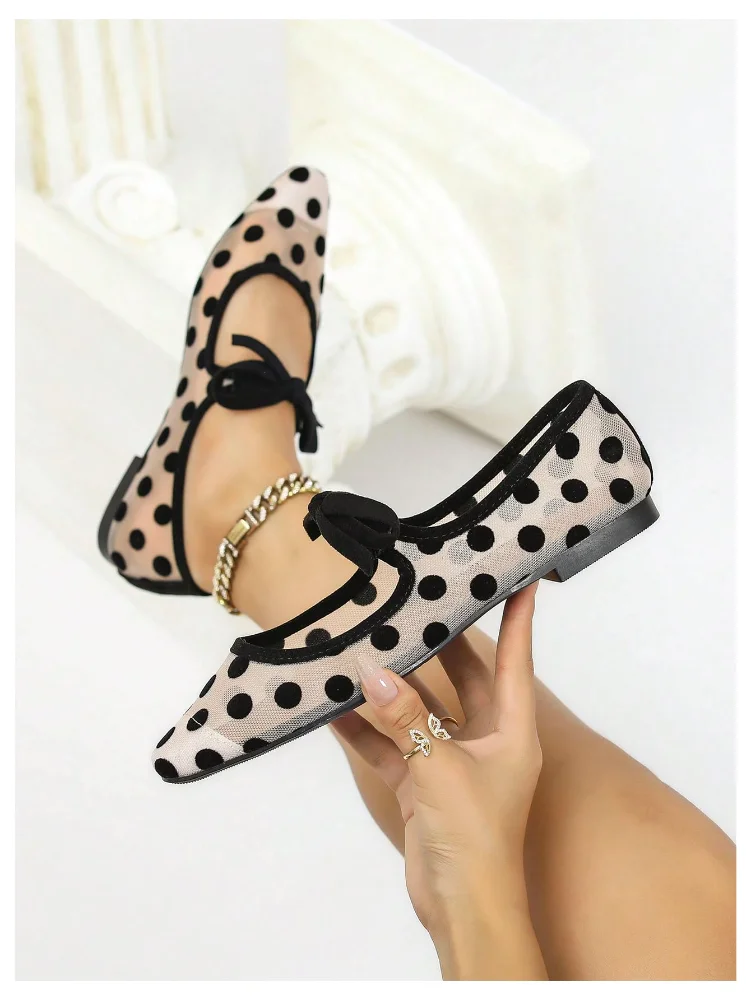 MAKEMECHIC Mesh Polka Dot Ballet Flats, view 2