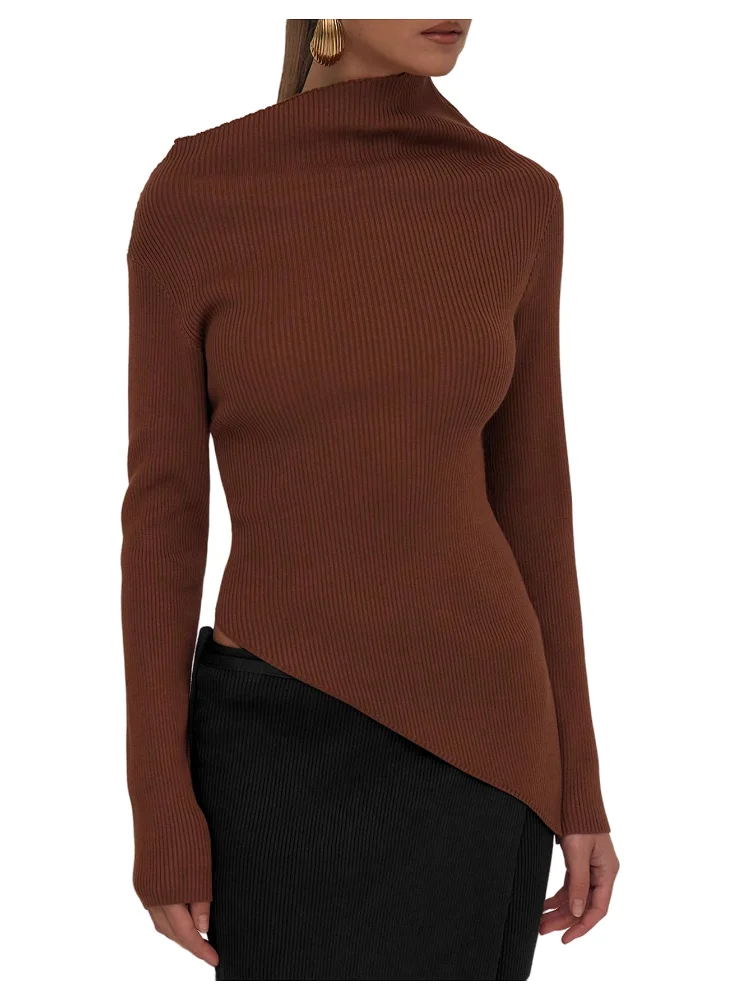 MAKEMECHIC Long Sleeve Knit Asymmetrical Sweater