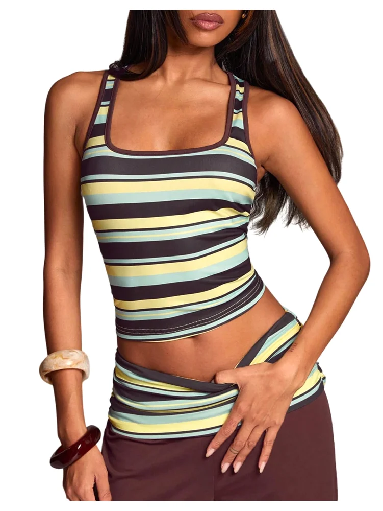 MAKEMECHIC Striped Workout Racerback Crop Top