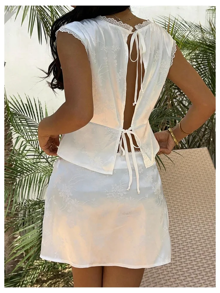 MAKEMECHIC Satin Lace Mini Two-Piece Set, view 2