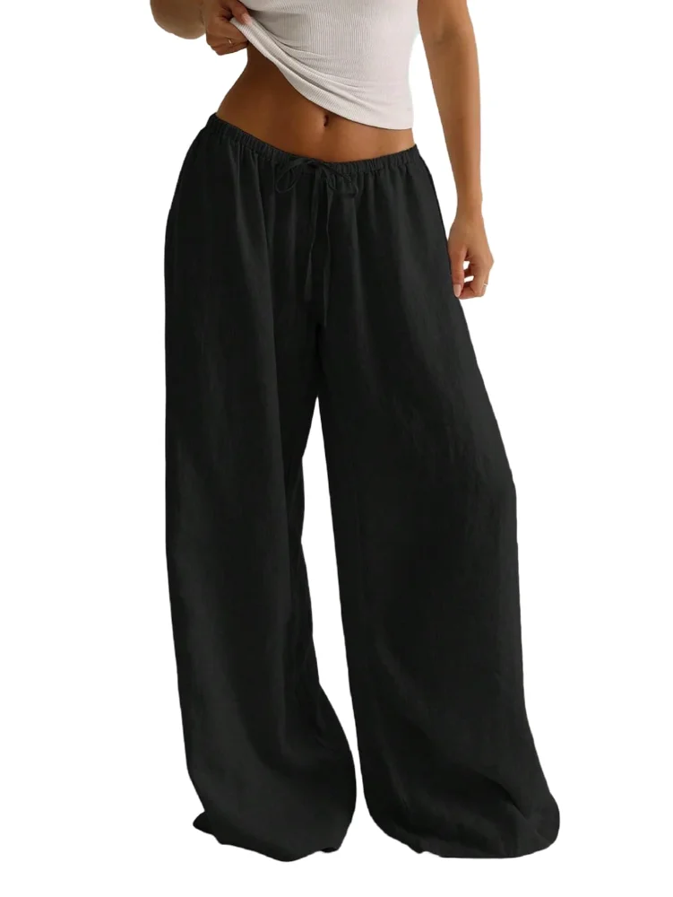 MAKEMECHIC Low Rise Linen Palazzo Pants