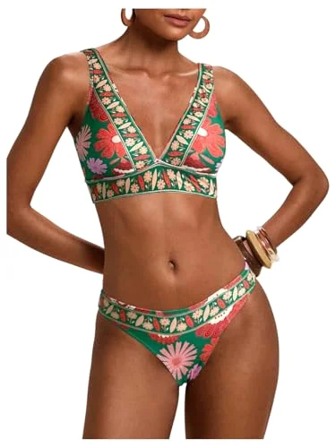 MAKEMECHIC Floral Triangle High Bikini Set