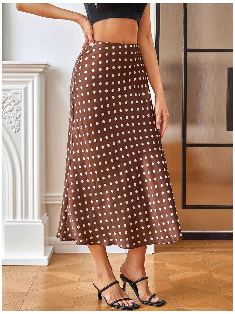 MAKEMECHIC Polka Dot Satin High Waisted Midi Skirt, view 3