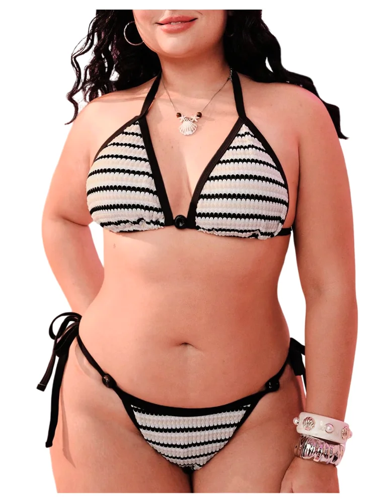 MAKEMECHIC Striped String Triangle Bikini Set