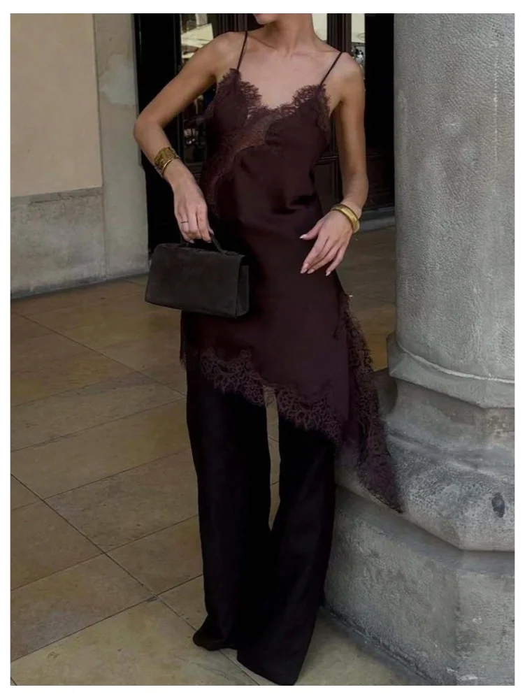 MAKEMECHIC Lace Satin Asymmetrical Mini Dress, view 2