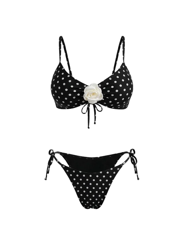 MAKEMECHIC Polka Dot Floral Thong Bikini Set