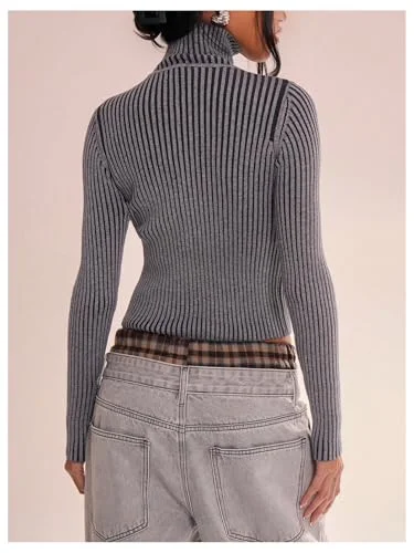 MAKEMECHIC Striped Cropped Zip Up Cardigan, view 3