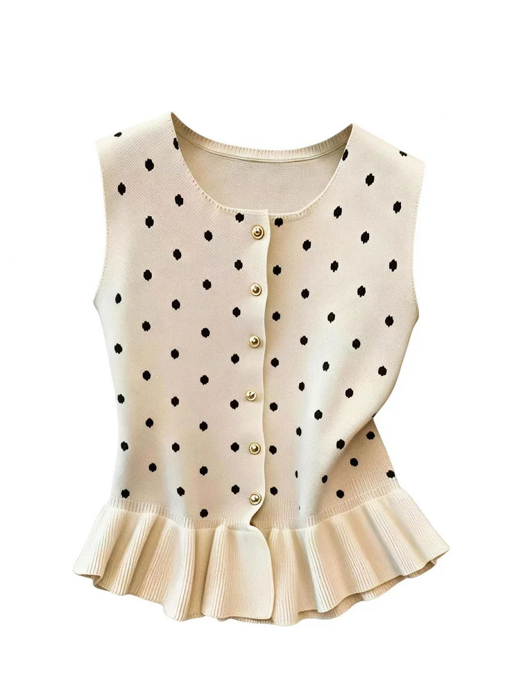 MAKEMECHIC Polka Dot Ruffle Flared Sweater Vest