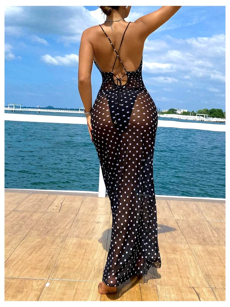 MAKEMECHIC Polka Dot Mesh Sheer Bikini Set, view 3