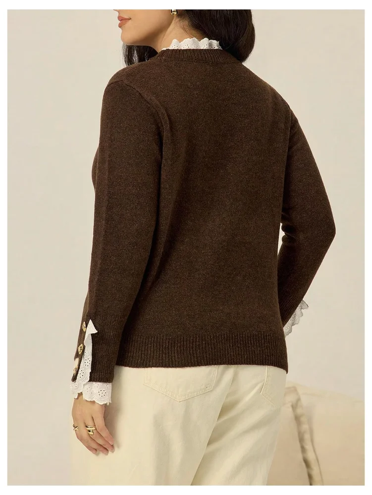 MAKEMECHIC Lace Trim Crew Neck Sweater, view 3
