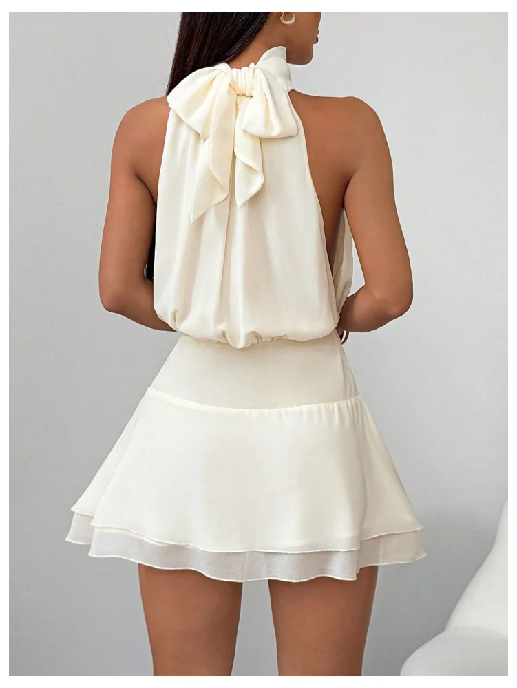 MAKEMECHIC Sleeveless Haler Mock Neck Mini Dress, view 3