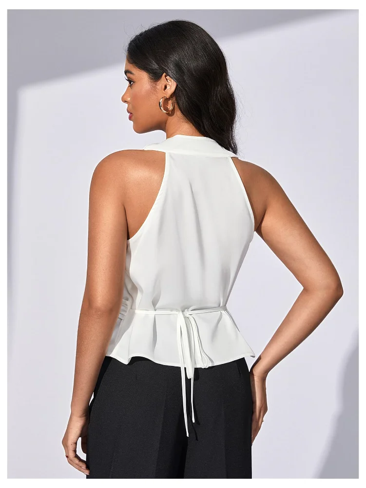 MAKEMECHIC Wrap Old Money Halter Top, view 3