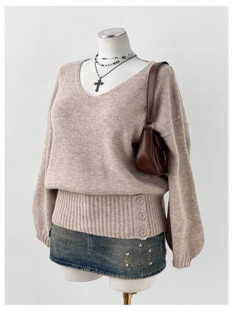 MAKEMECHIC V-Neck Lantern Sleeve Sweater, view 2