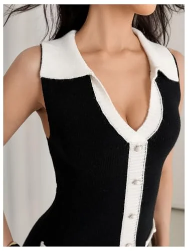 MAKEMECHIC V-Neck Button Down Knit Mini Dress, view 3