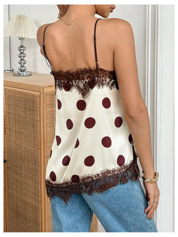 MAKEMECHIC Polka Dot Lace Trim Tank Top, view 3