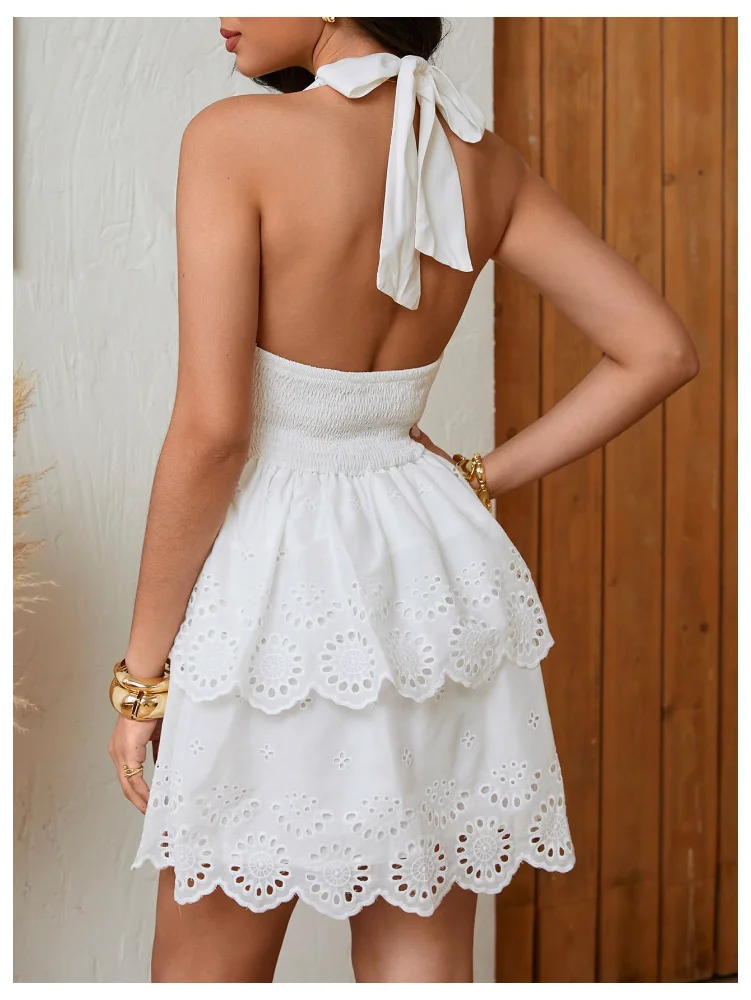 MAKEMECHIC Eyelet Embroidery Backless Mini Dress, view 2