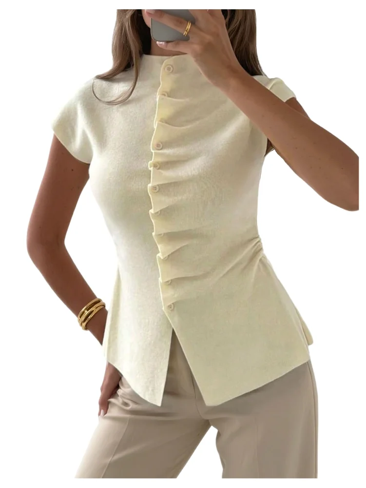 MAKEMECHIC Short Sleeve Mock Neck Knit Cardigan