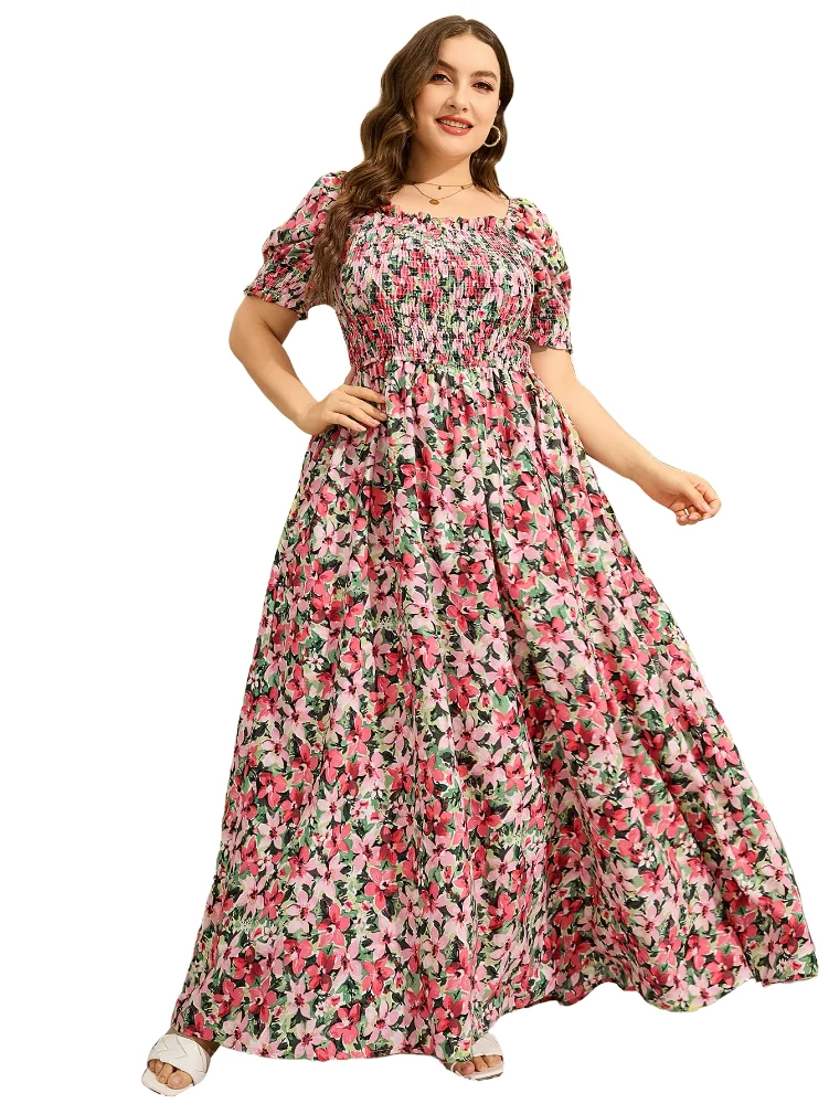 MAKEMECHIC Floral Square Neck Maxi Dress