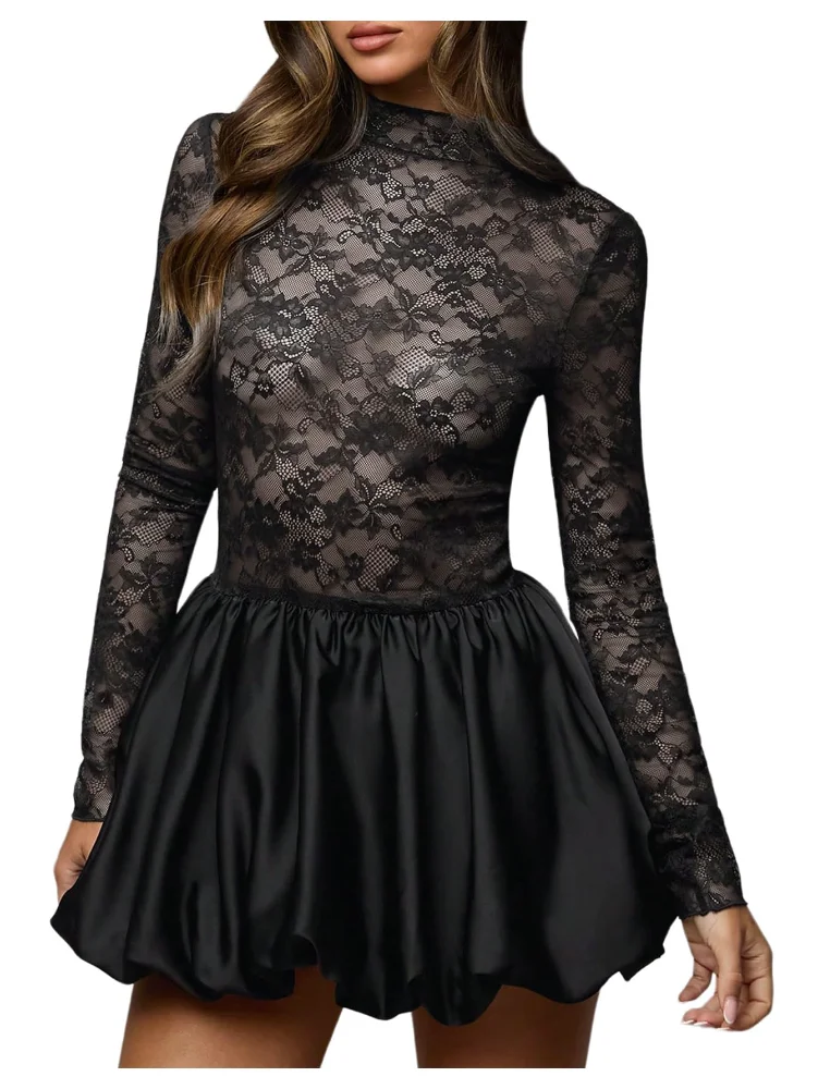 MAKEMECHIC Floral Lace Sheer Mini Dress