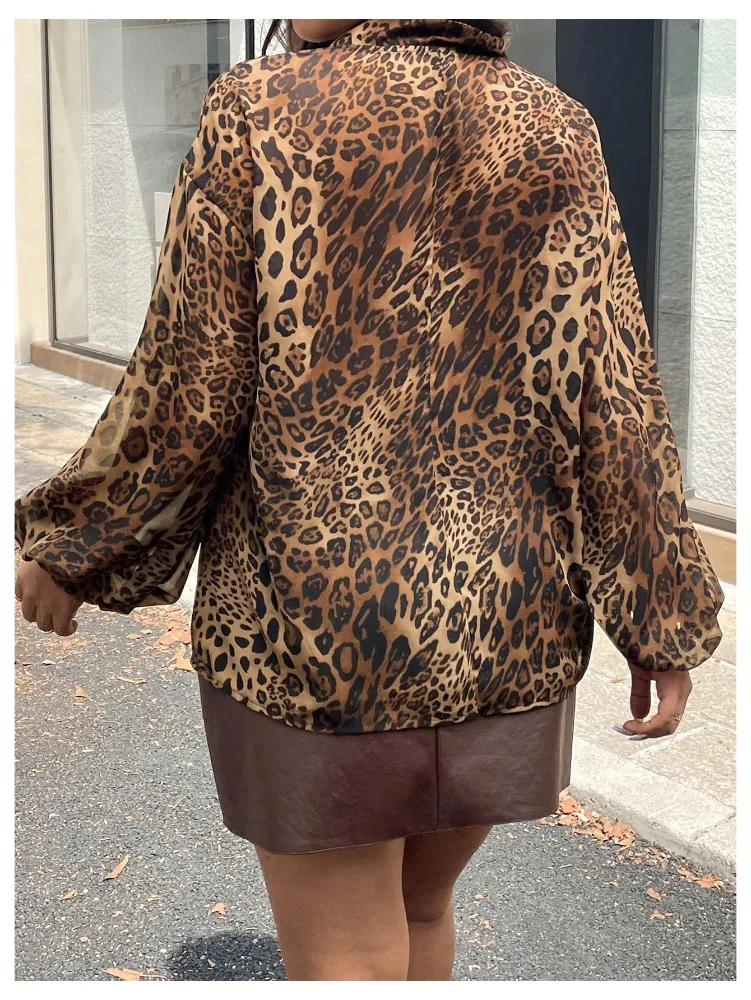 MAKEMECHIC Leopard Print Tie Front V-Neck Blouse, view 2