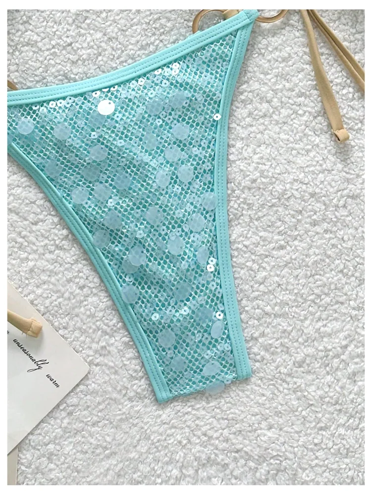 MAKEMECHIC String Sequin Triangle Bikini Set, view 2