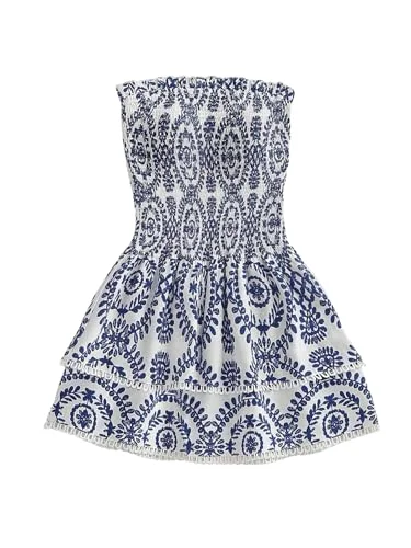 MAKEMECHIC Ruffle Strapless Shirred Mini Dress