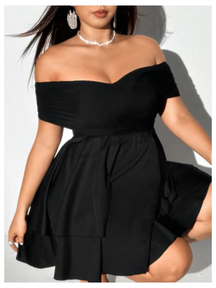 MAKEMECHIC Off The Shoulder Ruffle Layered Mini Dress, view 2