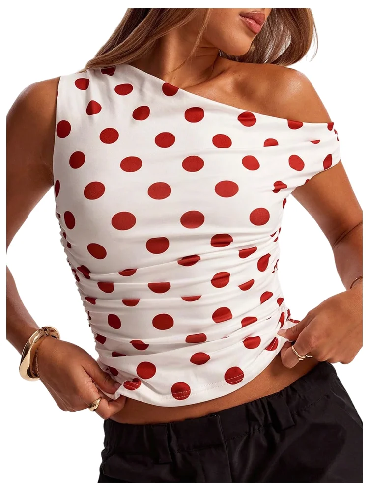 MAKEMECHIC Polka Dot Asymmetrical Crop Top
