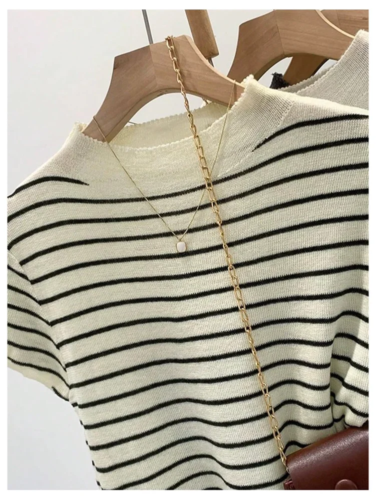 MAKEMECHIC Short Sleeve Mock Neck Lace Sweater, view 2