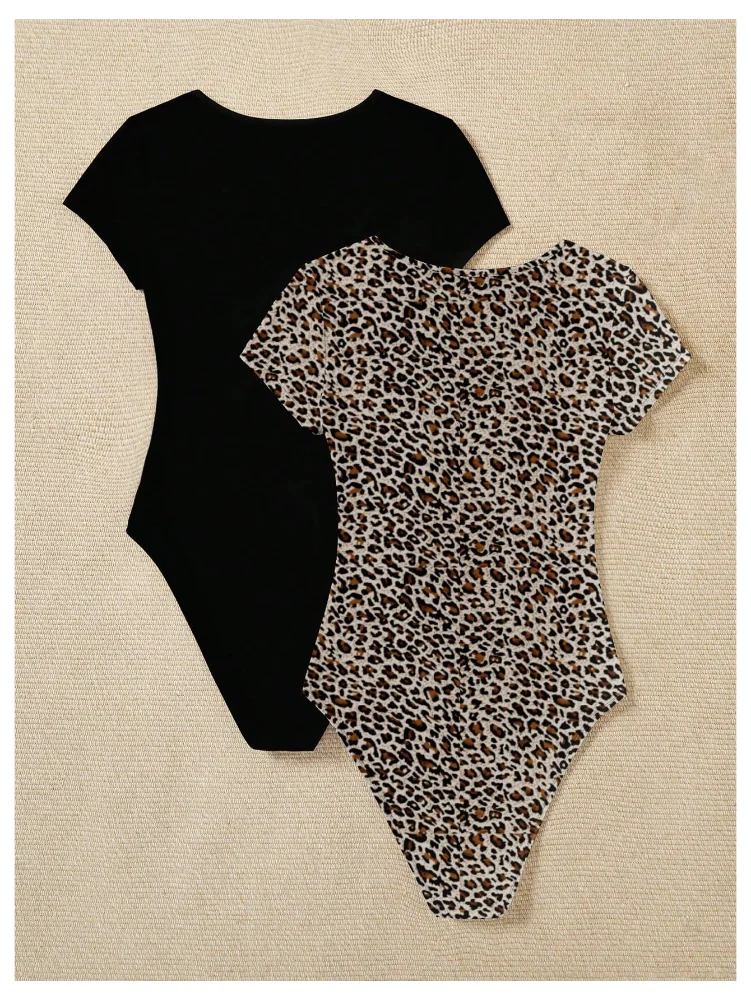 MAKEMECHIC 2 Pack Cheetah Print Square Neck Shorts, view 2