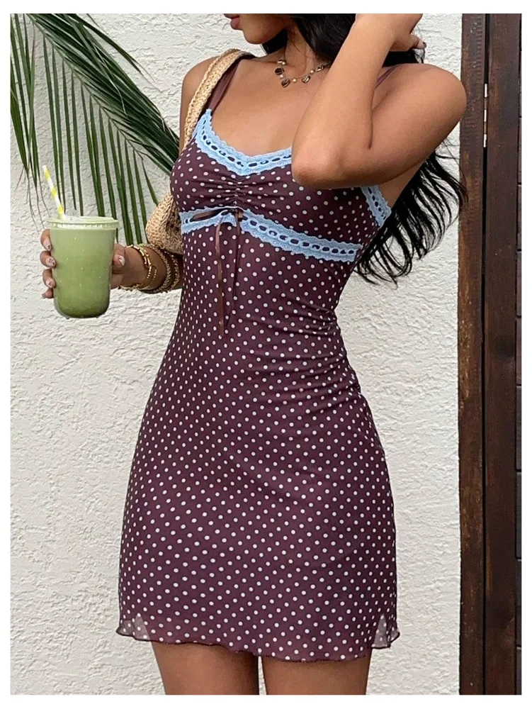 MAKEMECHIC Polka Dot Lace Ruched Mini Dress, view 2