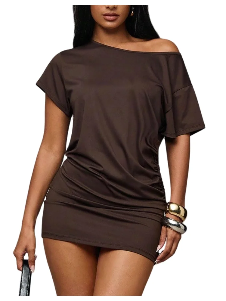 MAKEMECHIC Short Sleeve Asymmetrical Bodycon Mini Dress