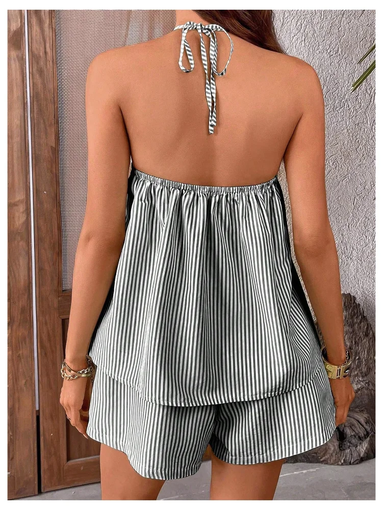 MAKEMECHIC Striped Peplum Wide Leg Two-Piece Set, view 3