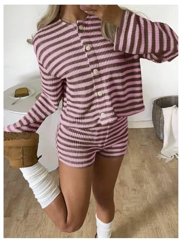 MAKEMECHIC Striped Shorts Set, crew neck, view 2