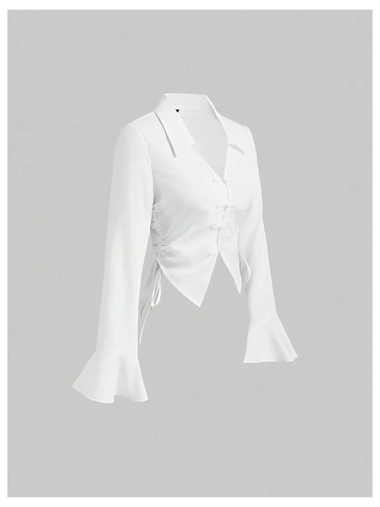 MAKEMECHIC Button Down Flared Long Sleeve Blouse, view 3