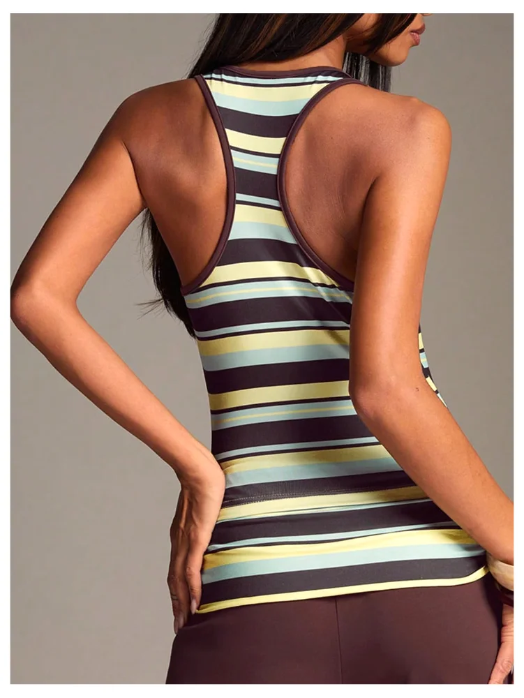 MAKEMECHIC Striped Workout Racerback Crop Top, view 3