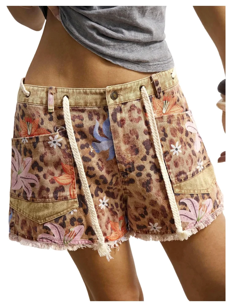 MAKEMECHIC Floral Cheetah Print Denim Jeans