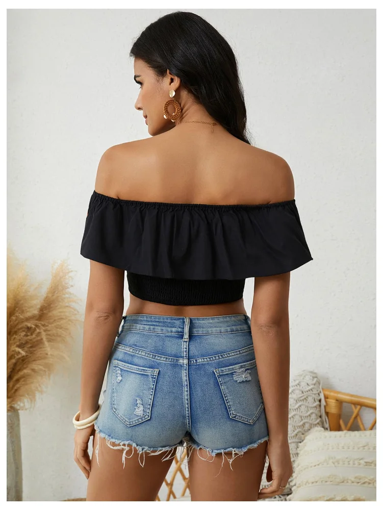 MAKEMECHIC Floral Embroidered Off Shoulder Crop Top, view 2