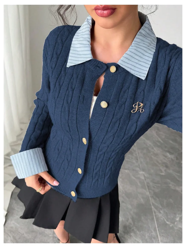 MAKEMECHIC Cropped Collared Formal Sweater, view 2