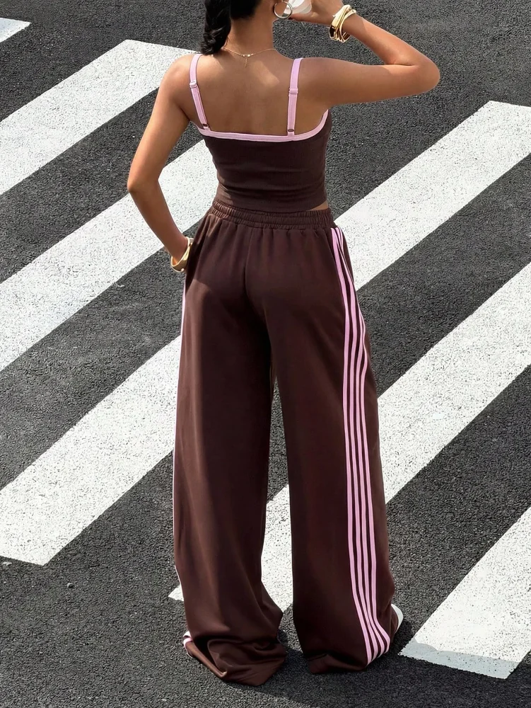 MAKEMECHIC Sleeveless Crop Striped Two-Piece Set, view 3