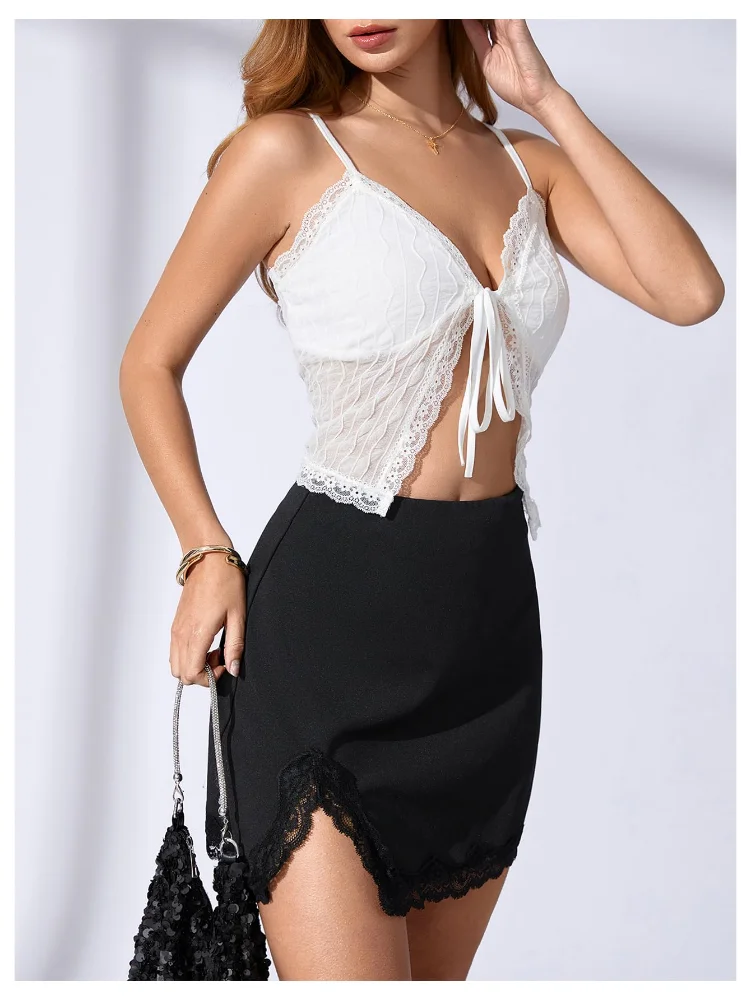 MAKEMECHIC Lace Trim Mini Shorts, view 3