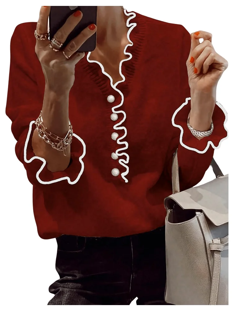 MAKEMECHIC Long Sleeve Ruffle Knit Sweater